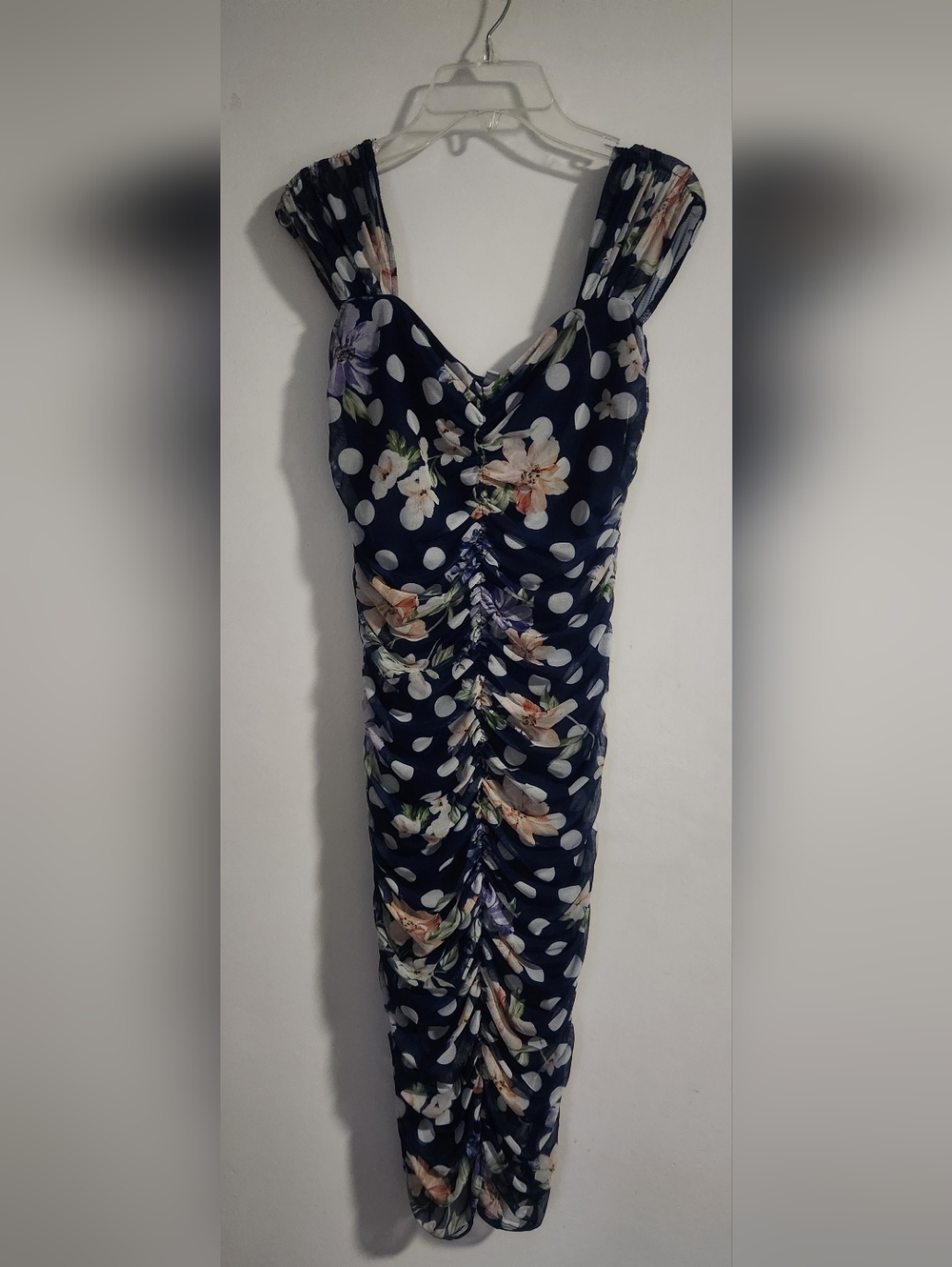 alexia admor dress Size XS Polka Dot Floral Ruching overlay